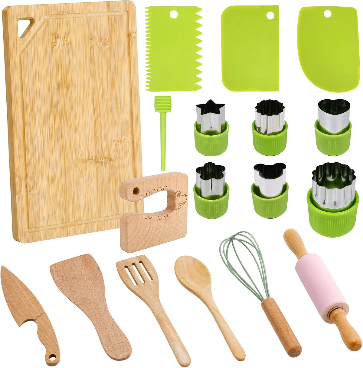 17 Pcs Wooden Cooking & Baking Set for Real Cooking