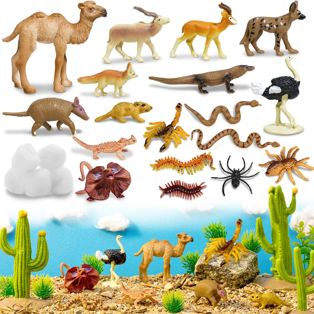 41Pcs Desert Animals Figurines Desert Diorama Kit Animals Model