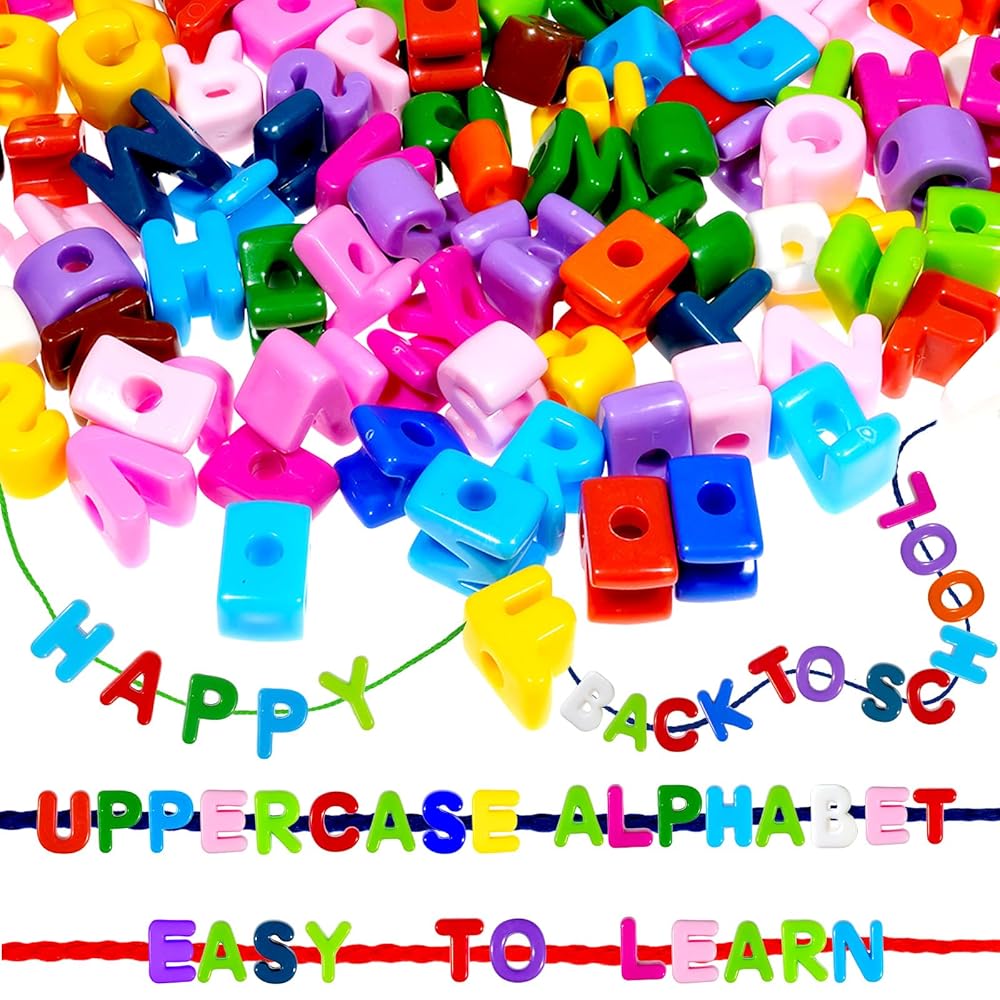 212 Pcs Lacing Letters Beads, Colorful Mixed Alphabet Beads