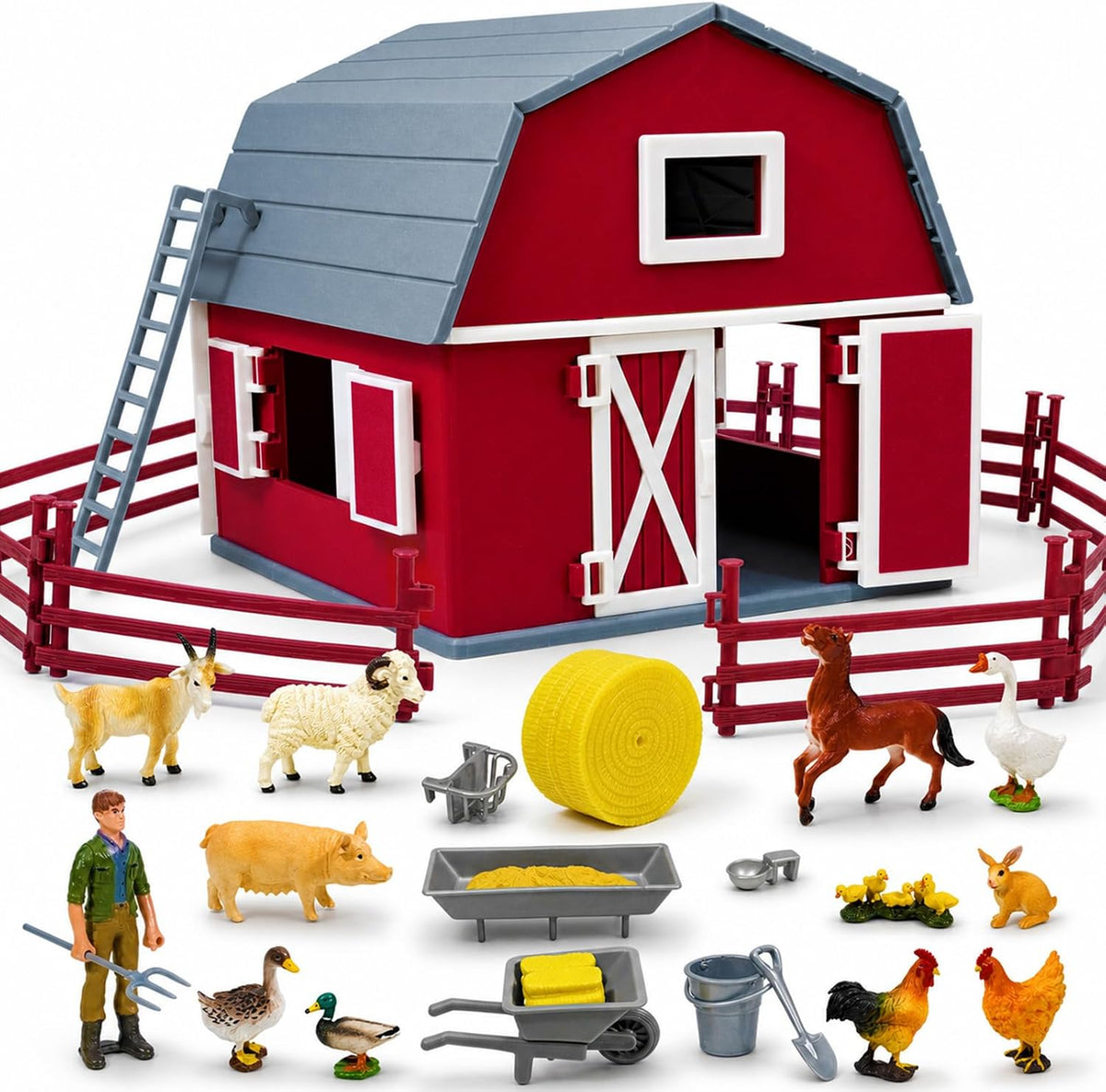 33 Pcs Farm Animals Toys Animal Barn Set Farm Playset