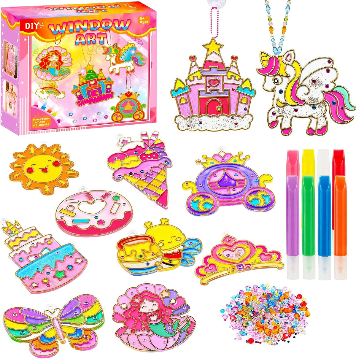 243 Pcs Window Art Kit for Kids, DIY Kids Suncatcher Kit