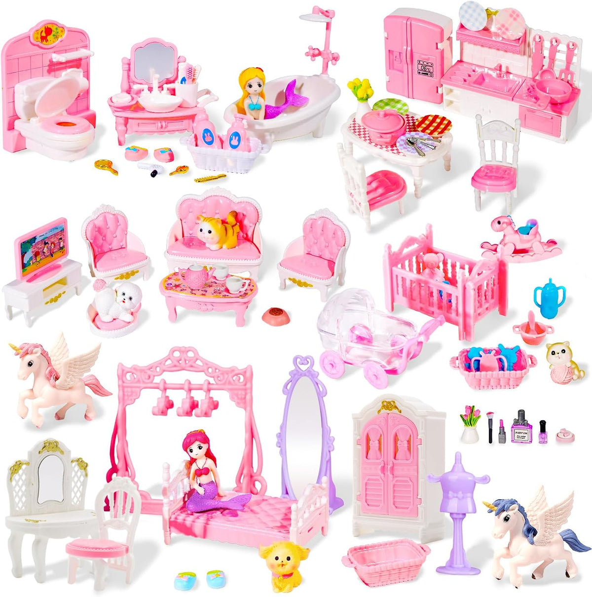 92 Pcs Plastic Miniature Furniture Set Accessories