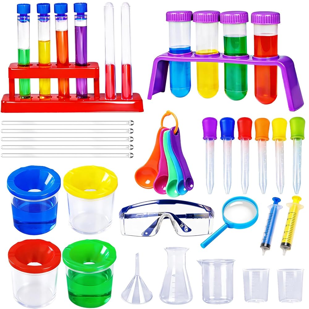 37PCS Science Kits for Kids, Beakers and Test Tubes Experiments | Color Science Experiment Educational Toys Christmas Gift, Plastic Beakers Test Tubes Pipettes Droppers for Kids Ages 3+