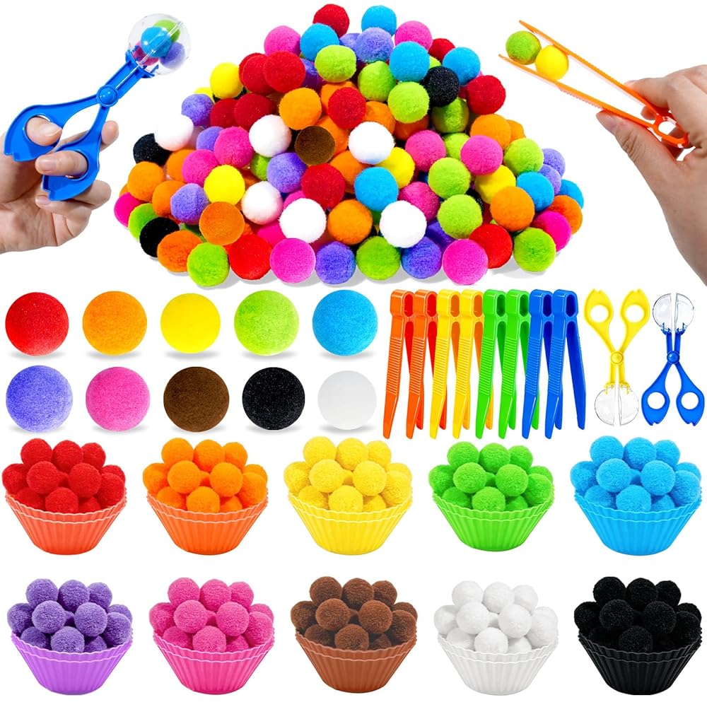 180 Pcs Sensory Bin Fillers, Sensory Bin Pompoms