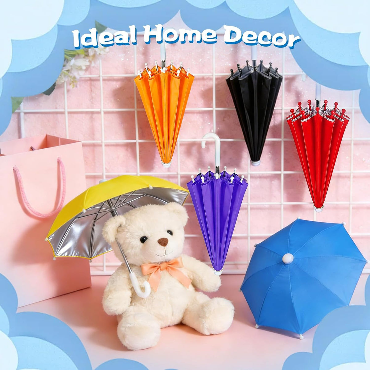 1:6 Scale 8 Pcs Miniature Umbrellas Mini Umbrella Adjustable Mini Colorful Sunny Rainy Umbrella Tiny Umbrella for 18 Inch People Decoration