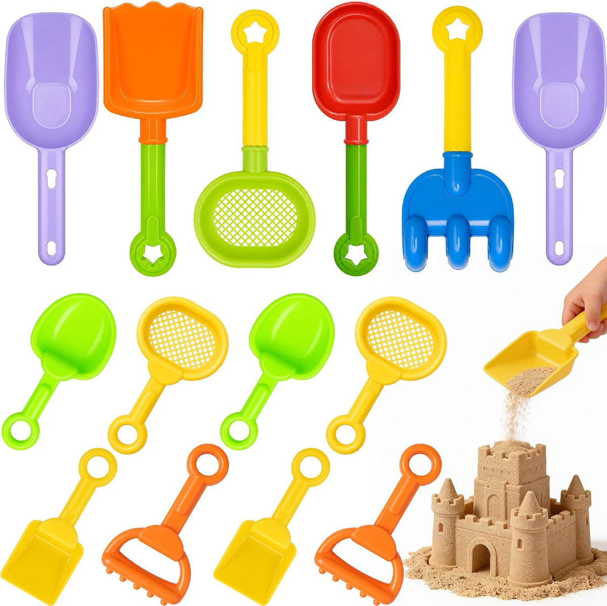 14 Pcs Sand Shovels Beach Shovels Colorful Plastic Tools