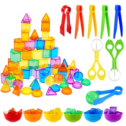 76 Pcs 3D Shapes Geometric Solids, Light Table Manipulatives | Light Table Accessories Sensory Table Filler Sensory Bin Filler Fine Motor Skills for Counting Sorting Training