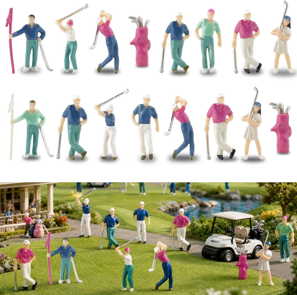 16 Pcs 1:50 Scale Miniature People Figurines Mini Golfer Figurines Set