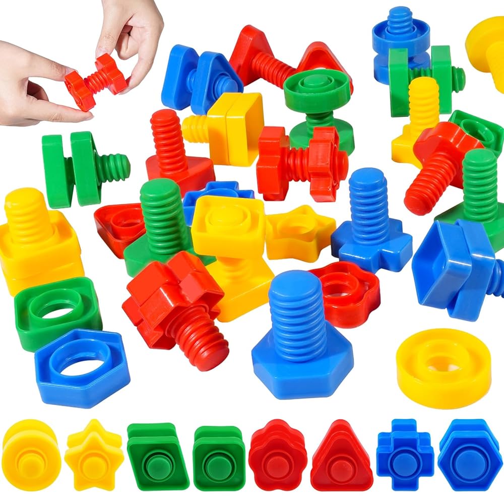 40 Pcs Plastic Nuts and Bolts for Kids Fine Motor Skills(Random) | Nuts and Bolts Toys Shapes Color Matching Toys for Sorting Counting Training Preschoolers