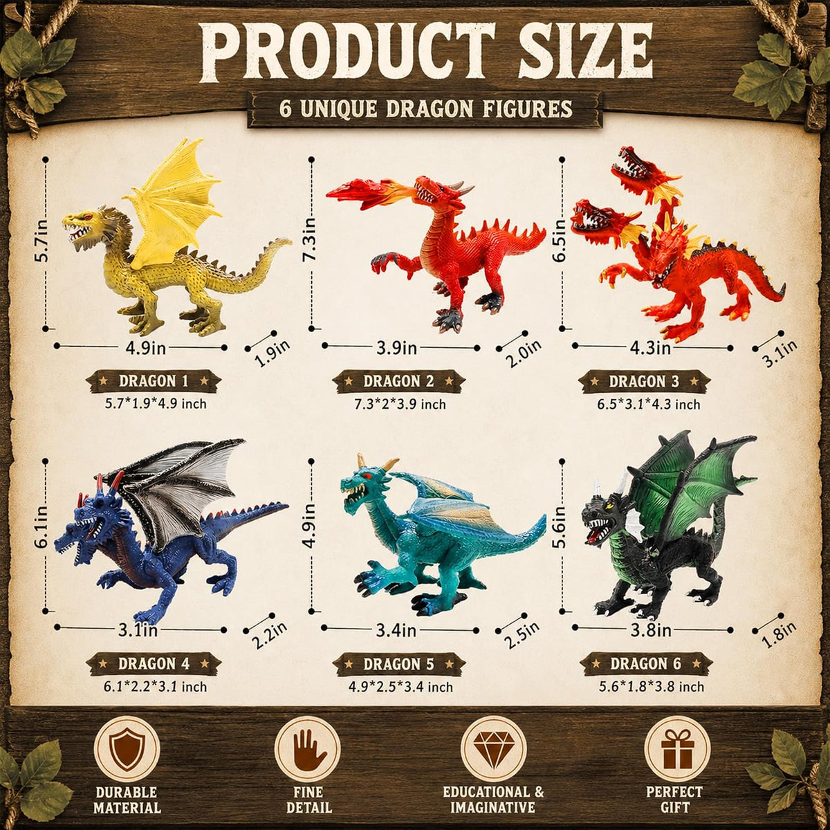 6 Pcs Ancient Realistic Dragon Figurines Flying Dragon Figurines